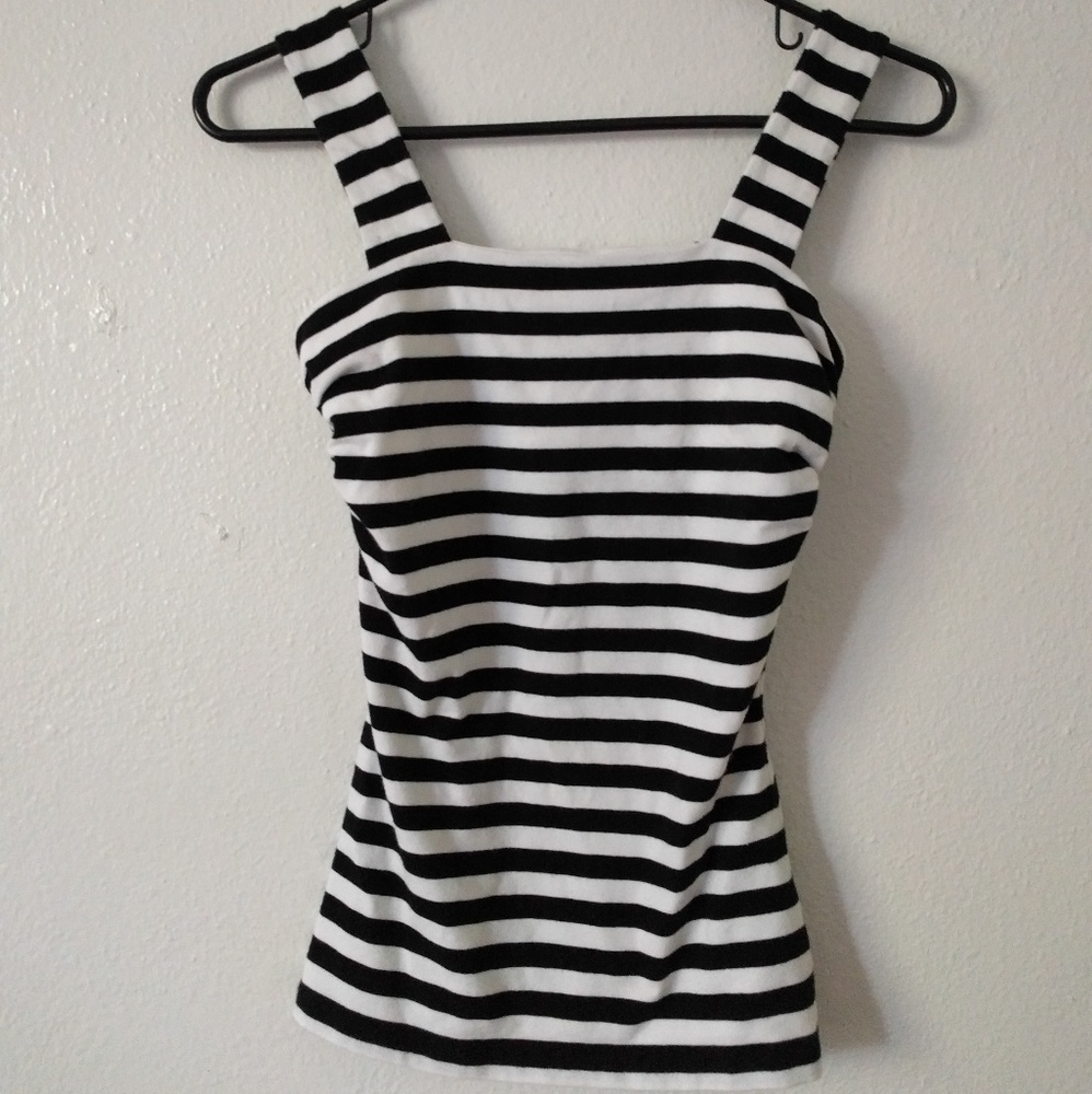 Express Sexy Ruched Tank Top Black & White Stripes